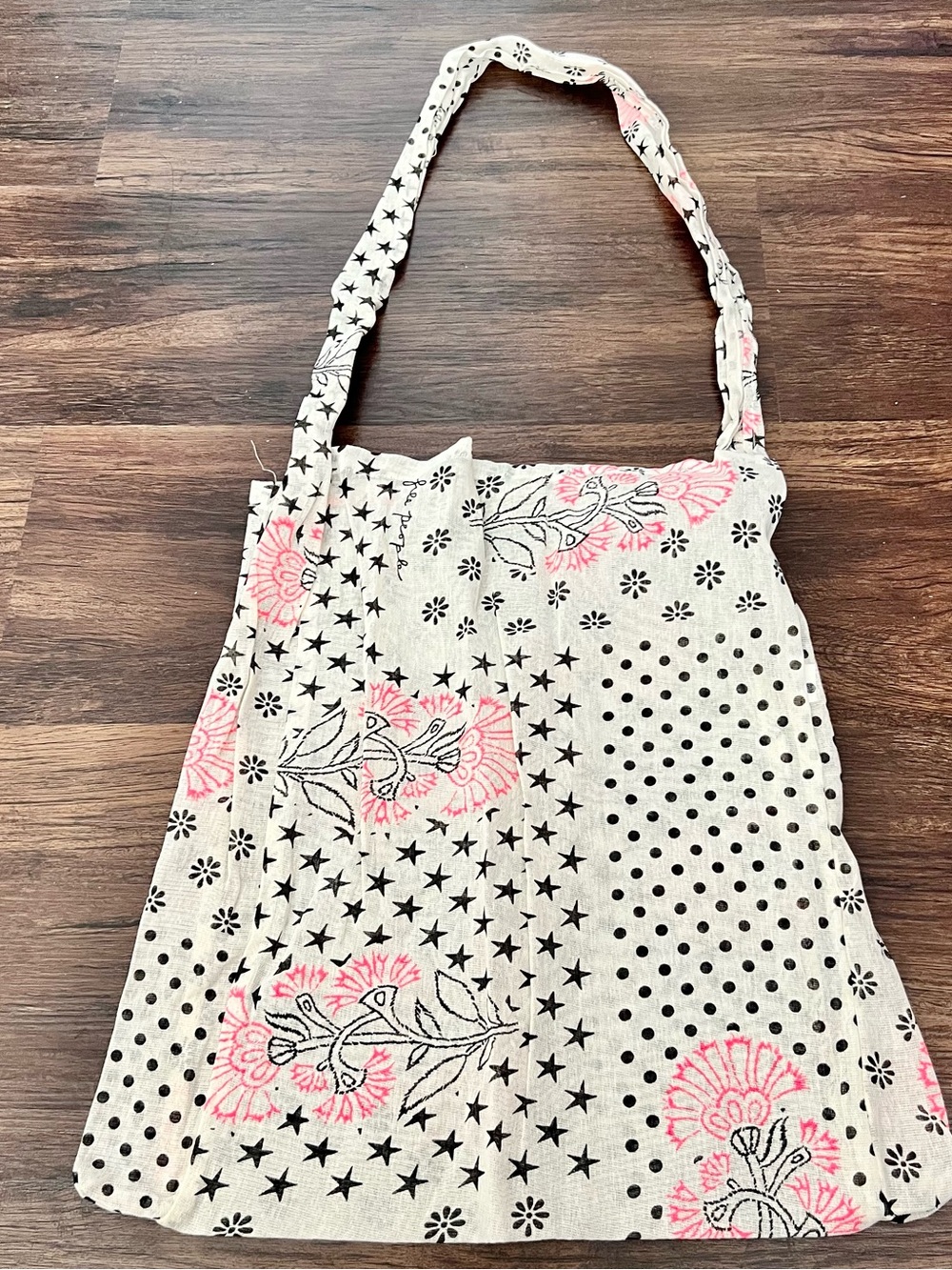 Free People Neutral Floral Patchwork Tote with Pink Accents